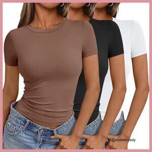 Polyester Spandex Slim Fitted Crop Tops Short Sleeve Y2k